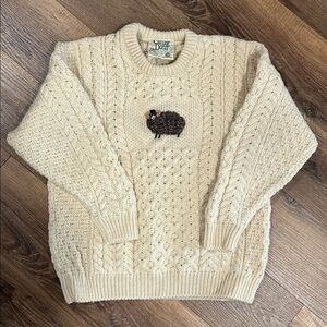Carriage Donn Aran Pure New Wool Sweater Made in Ireland Size XL kids Cream